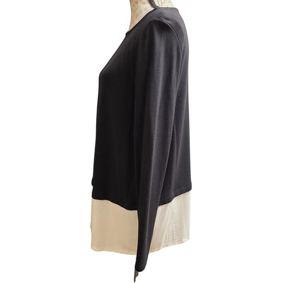 J. Jill Womens Medium Top Tunic Layered Ribbed Long Sleeve Black Cream Stretch - Picture 3 of 8